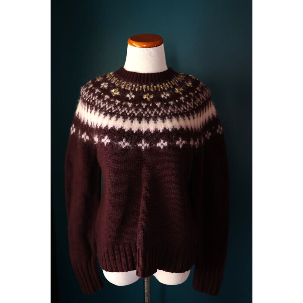 J. Crew Factory Burgundy and Cream Patterned Sweater